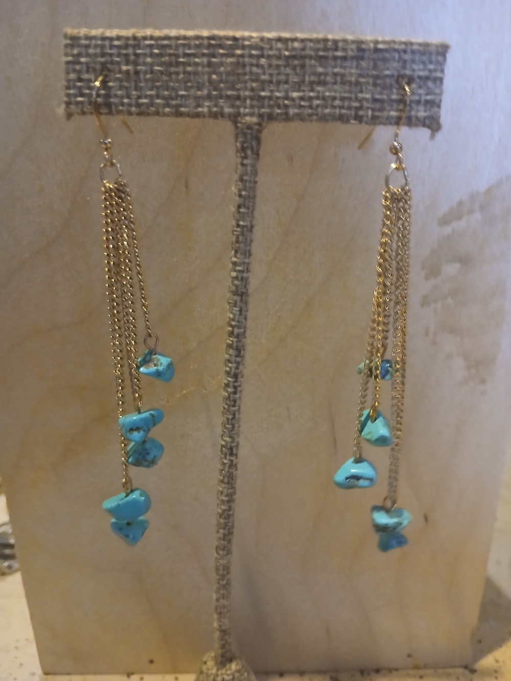 Gold Chain Drop Earrings with Turquoise Beads - Women Jewelry